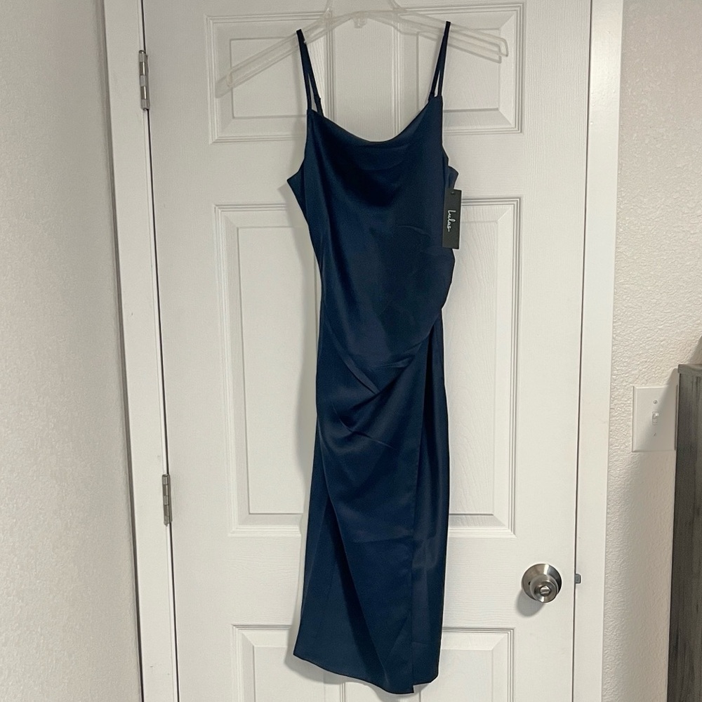 NEW Lulu's Midnight Blue Satin Midi Dress